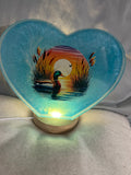 Large resin duck blue with moon on the cattails