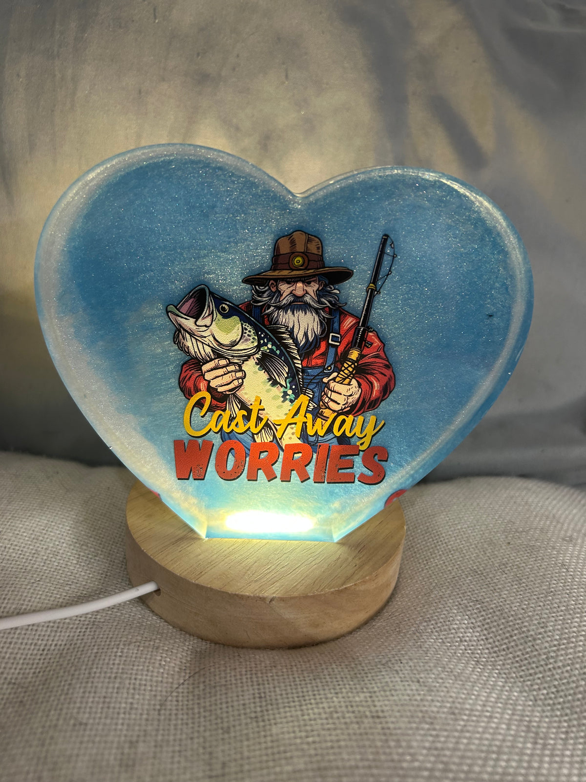 Small resin heart “Cast away your worries “ blue with USB