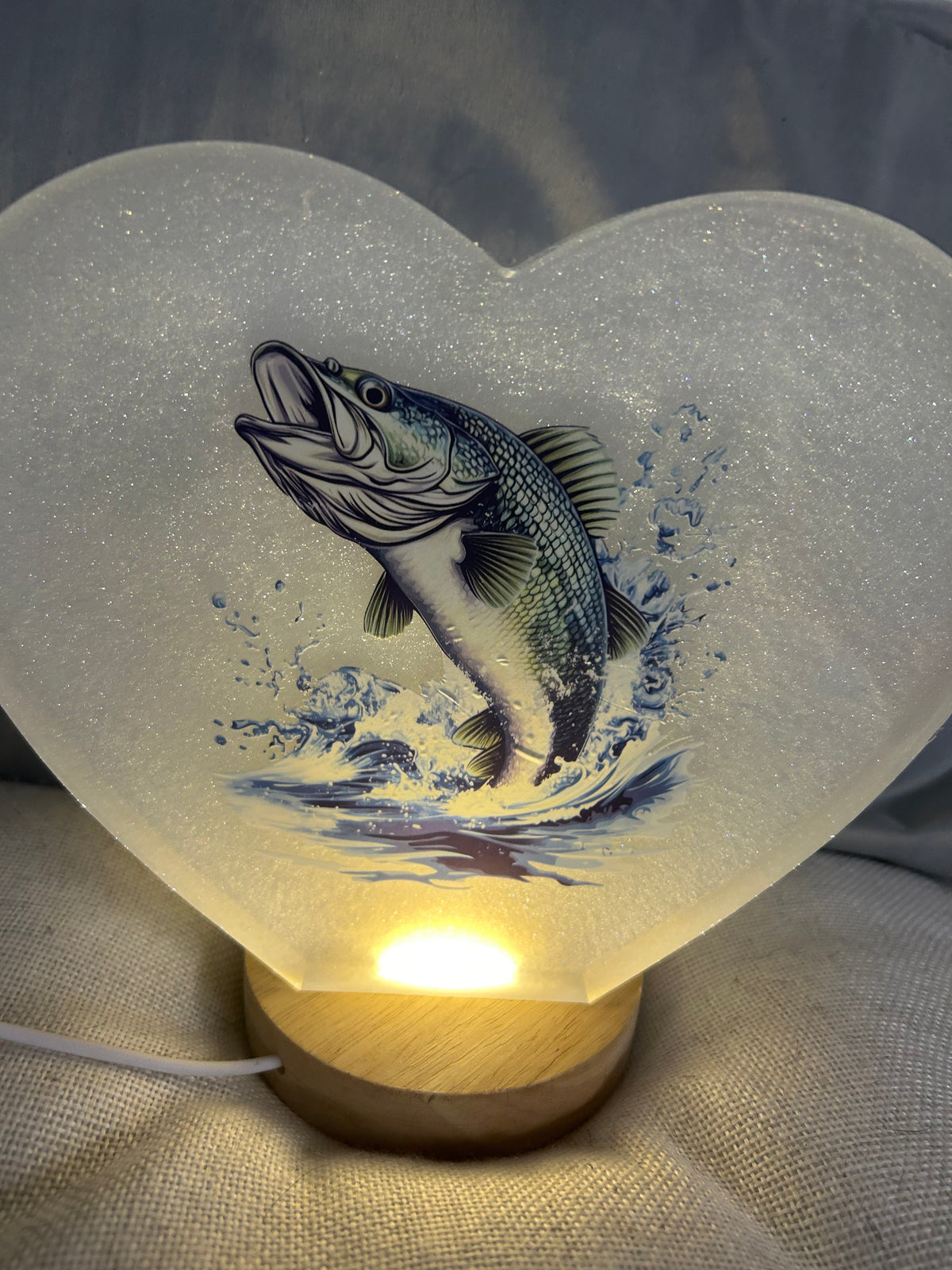Large resin heart with USB light with fish out of water