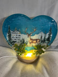 Large resin heart with blue background USB light with deer