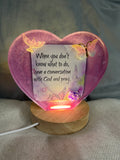 Small pink heart “When you don’t know what to do” with butterflies and roses.
