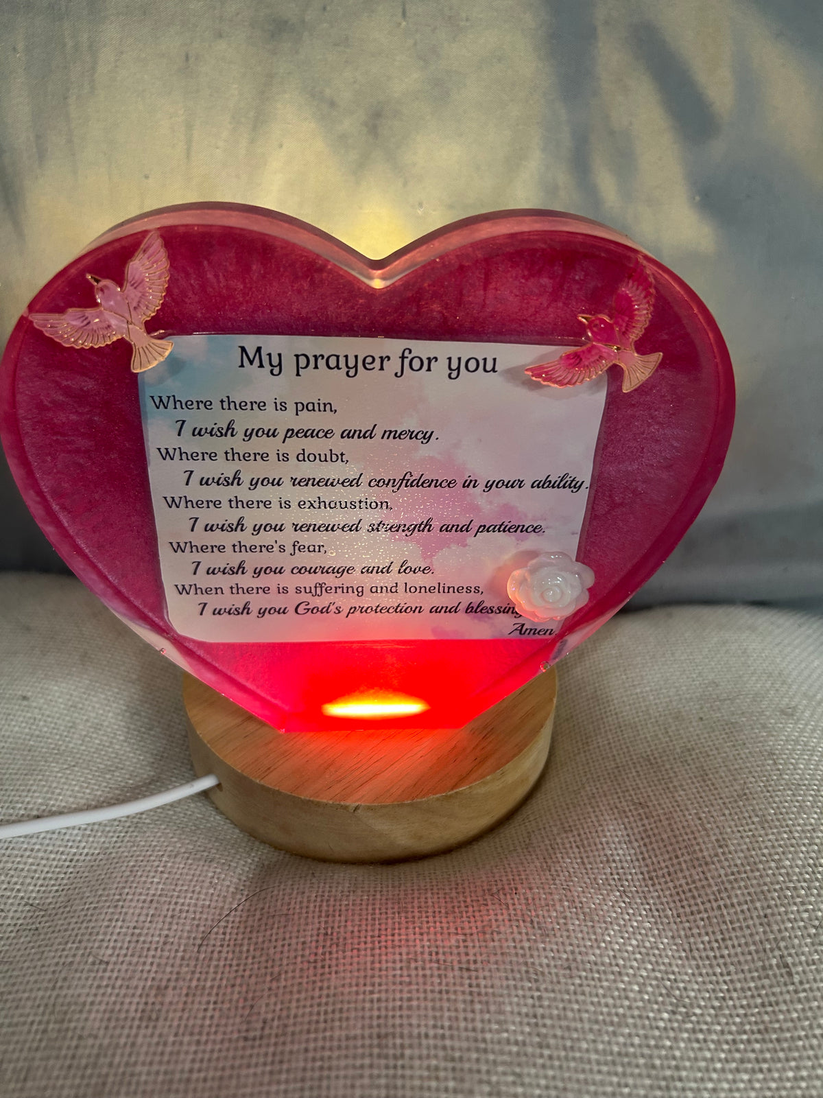 Small lighted red heart “My Prayer for you”