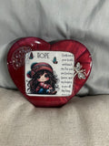 Small maroon resin heart with “Hope” and sweet girl