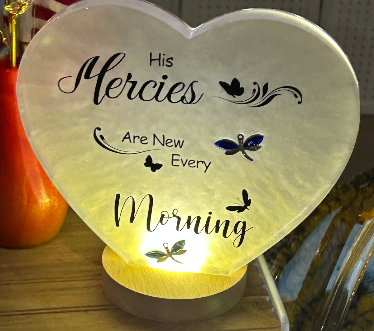 Large White Resin Heart Lighted