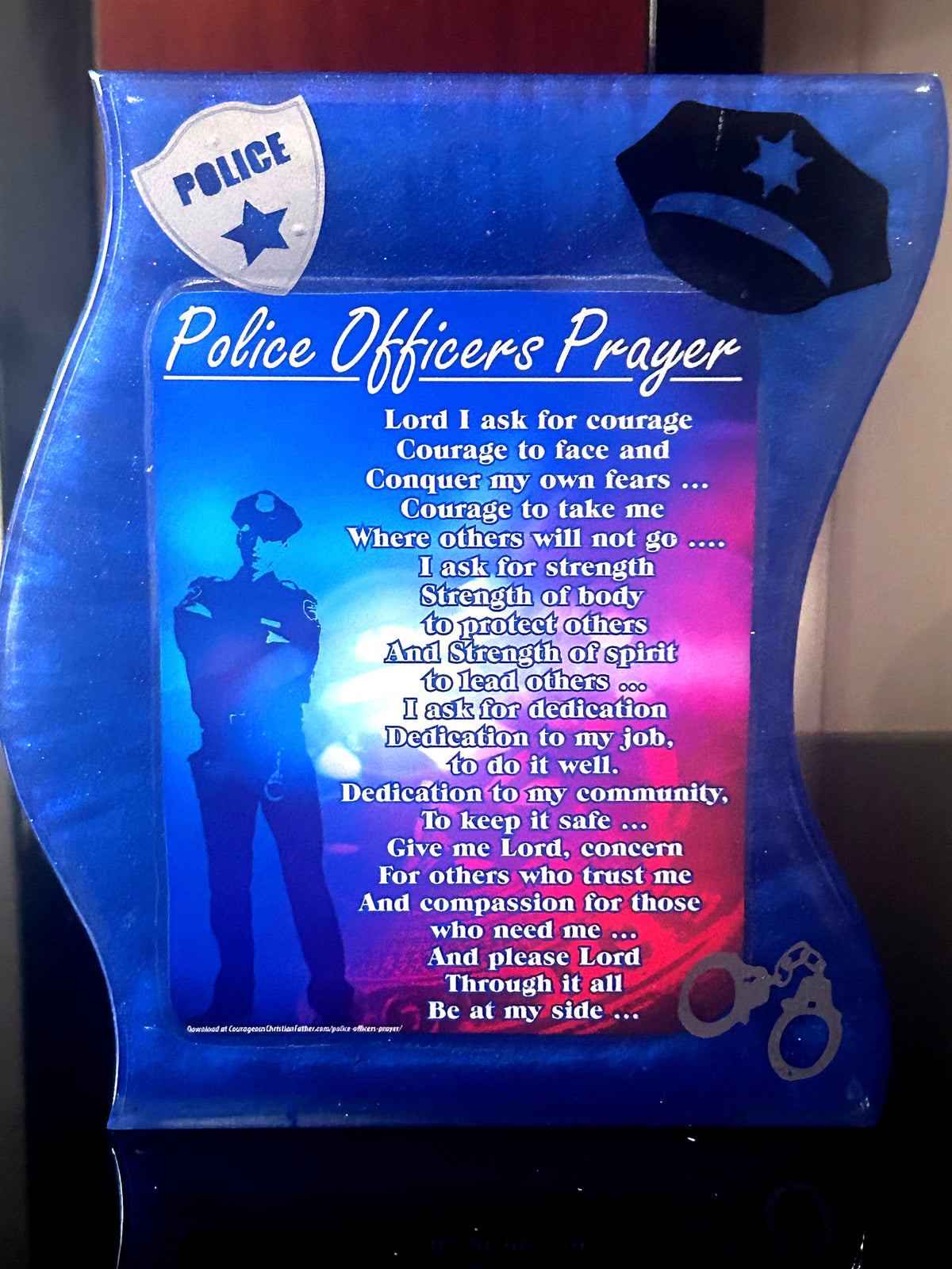 Wave resin with quote “Police Officers Prayer”
